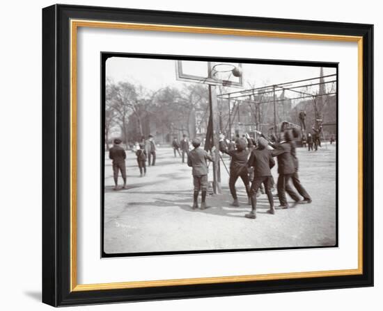 View of Boys Playing Basketball on a Court at Tompkins Square Park on Arbor Day, New York, 1904-Byron Company-Framed Giclee Print