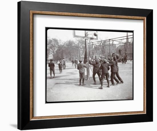 View of Boys Playing Basketball on a Court at Tompkins Square Park on Arbor Day, New York, 1904-Byron Company-Framed Giclee Print