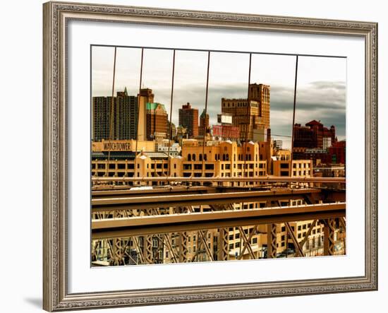 View of Brooklyn Bridge of the Watchtower Building at Sunset-Philippe Hugonnard-Framed Photographic Print