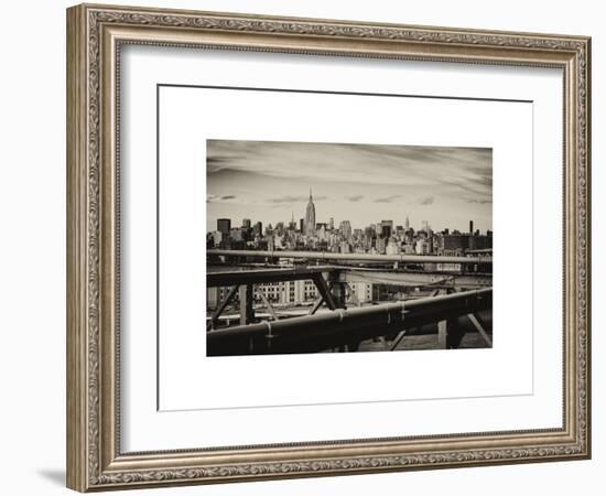 View of Brooklyn Bridge with the Empire State Buildings-Philippe Hugonnard-Framed Art Print