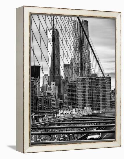 View of Brooklyn Bridge with the One World Trade Center (1WTC) and New York by Gehry Buildings-Philippe Hugonnard-Framed Premier Image Canvas
