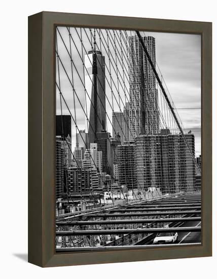 View of Brooklyn Bridge with the One World Trade Center (1WTC) and New York by Gehry Buildings-Philippe Hugonnard-Framed Premier Image Canvas