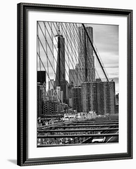 View of Brooklyn Bridge with the One World Trade Center (1WTC) and New York by Gehry Buildings-Philippe Hugonnard-Framed Photographic Print