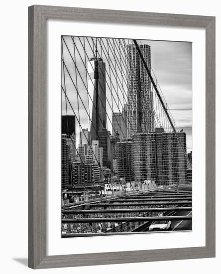 View of Brooklyn Bridge with the One World Trade Center (1WTC) and New York by Gehry Buildings-Philippe Hugonnard-Framed Photographic Print