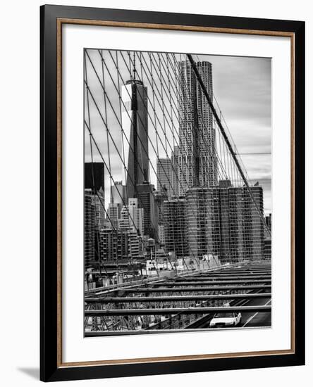 View of Brooklyn Bridge with the One World Trade Center (1WTC) and New York by Gehry Buildings-Philippe Hugonnard-Framed Photographic Print