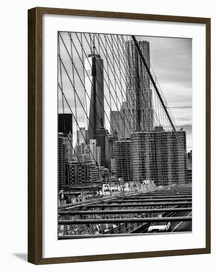 View of Brooklyn Bridge with the One World Trade Center (1WTC) and New York by Gehry Buildings-Philippe Hugonnard-Framed Photographic Print