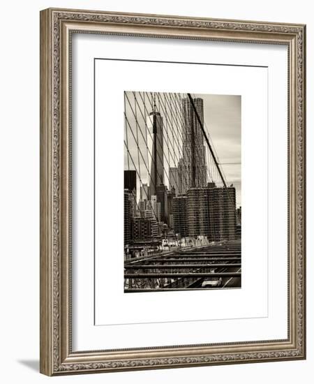 View of Brooklyn Bridge with the One World Trade Center (1WTC) and New York by Gehry Buildings-Philippe Hugonnard-Framed Art Print