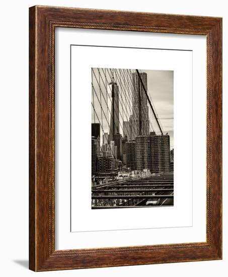 View of Brooklyn Bridge with the One World Trade Center (1WTC) and New York by Gehry Buildings-Philippe Hugonnard-Framed Art Print