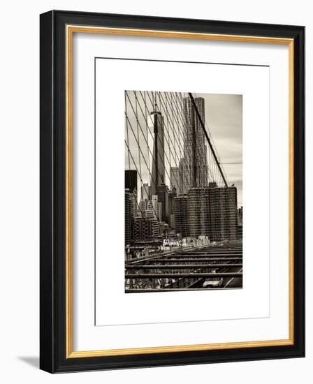 View of Brooklyn Bridge with the One World Trade Center (1WTC) and New York by Gehry Buildings-Philippe Hugonnard-Framed Art Print