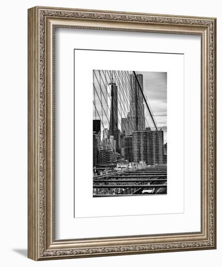 View of Brooklyn Bridge with the One World Trade Center (1WTC) and New York by Gehry Buildings-Philippe Hugonnard-Framed Art Print