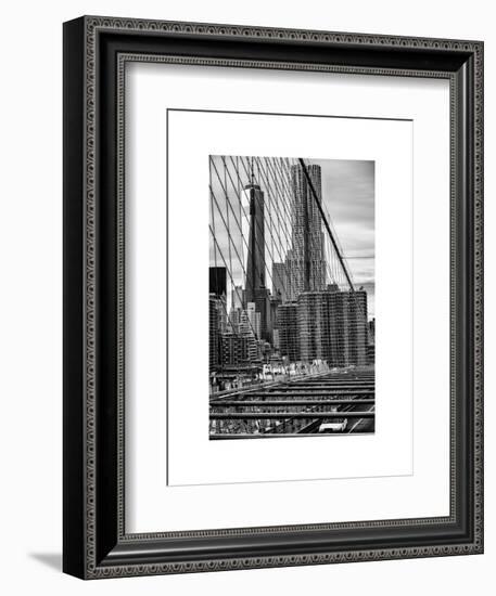 View of Brooklyn Bridge with the One World Trade Center (1WTC) and New York by Gehry Buildings-Philippe Hugonnard-Framed Art Print