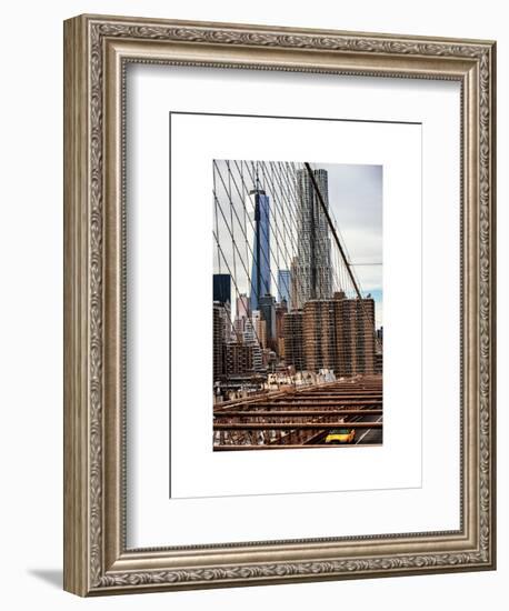 View of Brooklyn Bridge with the One World Trade Center (1WTC) and New York by Gehry Buildings-Philippe Hugonnard-Framed Art Print