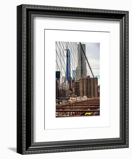 View of Brooklyn Bridge with the One World Trade Center (1WTC) and New York by Gehry Buildings-Philippe Hugonnard-Framed Art Print