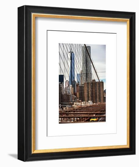 View of Brooklyn Bridge with the One World Trade Center (1WTC) and New York by Gehry Buildings-Philippe Hugonnard-Framed Art Print