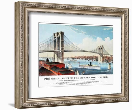 View of Brooklyn Bridge-Currier & Ives-Framed Premium Giclee Print