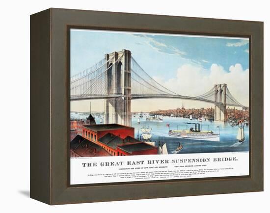 View of Brooklyn Bridge-Currier & Ives-Framed Premier Image Canvas