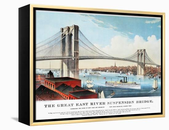 View of Brooklyn Bridge-Currier & Ives-Framed Premier Image Canvas