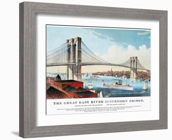 View of Brooklyn Bridge-Currier & Ives-Framed Giclee Print