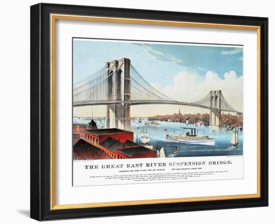 View of Brooklyn Bridge-Currier & Ives-Framed Giclee Print