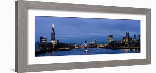 View of Buildings at the Waterfront During Night, City of London, Southwark, London, England-null-Framed Photographic Print