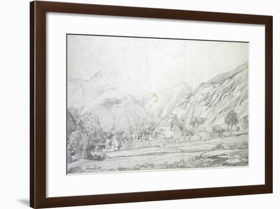 View of Buildings in a Walled Enclosure with Mountains in the Background (Graphite on White Wove Pa-Charles Francois Daubigny-Framed Giclee Print