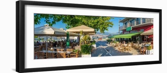 View of cafe and bar in Plateia Central Square, Lixouri, Kefalonia, Ionian Islands, Greek Islands-Frank Fell-Framed Photographic Print