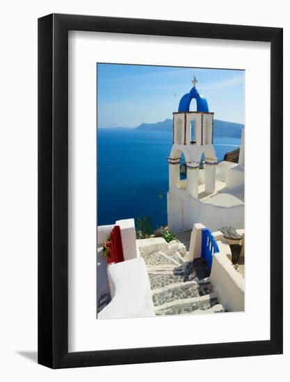 View of Caldera with Stairs and Belfry, Santorini-neirfy-Framed Photographic Print