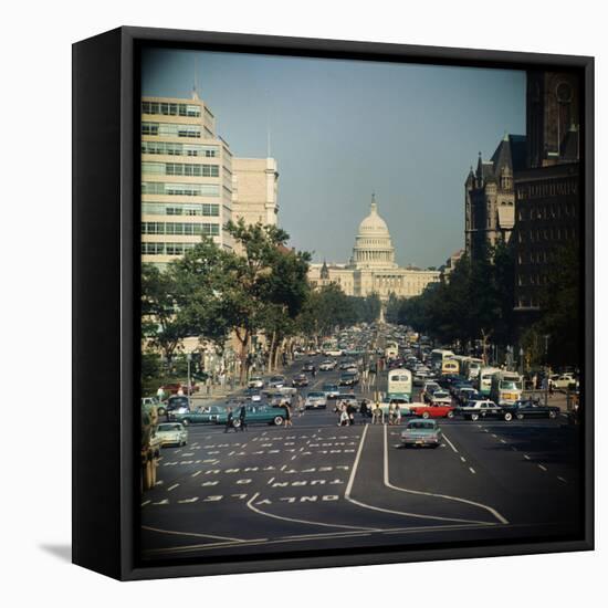 View of Capitol Building on Pennsylvania Avenue-null-Framed Premier Image Canvas