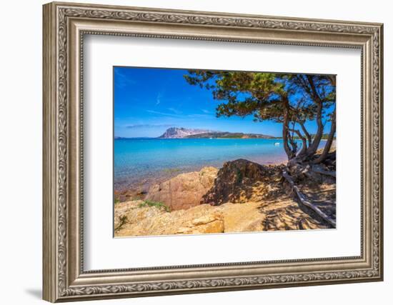 View of Capo Coda Cavallo beach and Isola di Tavolara in background, Sardinia, Italy, Mediterranean-Frank Fell-Framed Photographic Print