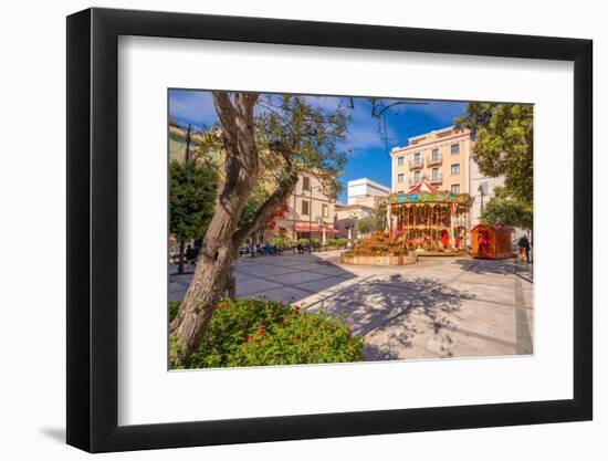 View of carousel and fountain on Piazza Matteotti on sunny day in Olbia, Olbia, Sardinia-Frank Fell-Framed Photographic Print