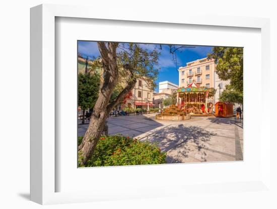 View of carousel and fountain on Piazza Matteotti on sunny day in Olbia, Olbia, Sardinia-Frank Fell-Framed Photographic Print