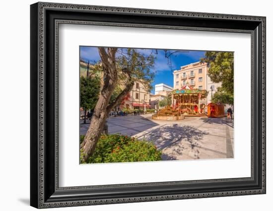 View of carousel and fountain on Piazza Matteotti on sunny day in Olbia, Olbia, Sardinia-Frank Fell-Framed Photographic Print