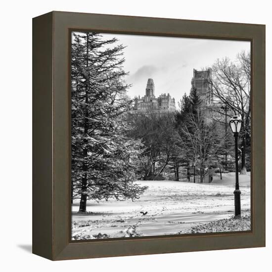 View of Central Park with a Squirrel running around on the Snow-Philippe Hugonnard-Framed Premier Image Canvas