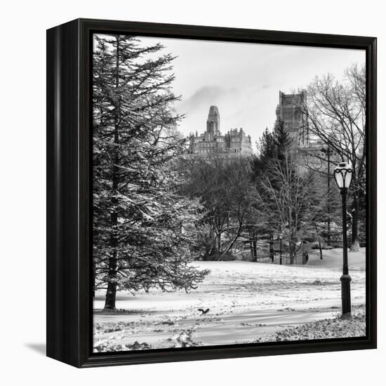 View of Central Park with a Squirrel running around on the Snow-Philippe Hugonnard-Framed Premier Image Canvas