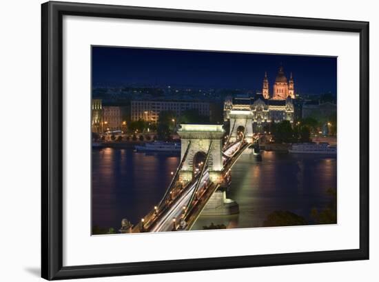 View of Chain Bridge and Pest-Jon Hicks-Framed Photographic Print