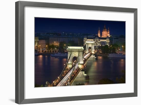 View of Chain Bridge and Pest-Jon Hicks-Framed Photographic Print