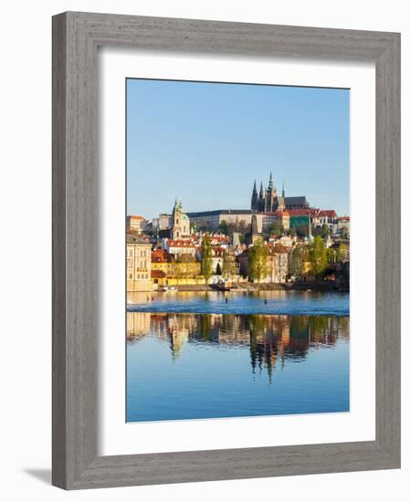 View of Charles Bridge over Vltava River and Gradchany (Prague Castle) and St. Vitus Cathedral-f9photos-Framed Photographic Print