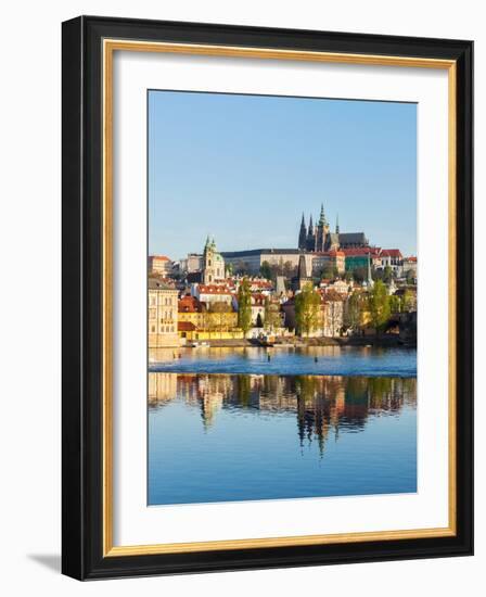 View of Charles Bridge over Vltava River and Gradchany (Prague Castle) and St. Vitus Cathedral-f9photos-Framed Photographic Print