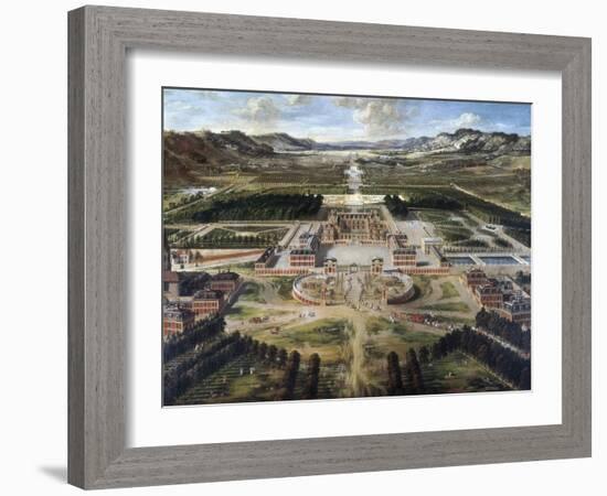 View of Chateau and Gardens of Versailles, Taken from Paris Avenue-Pierre Patel-Framed Art Print