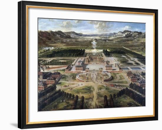 View of Chateau and Gardens of Versailles, Taken from Paris Avenue-Pierre Patel-Framed Art Print