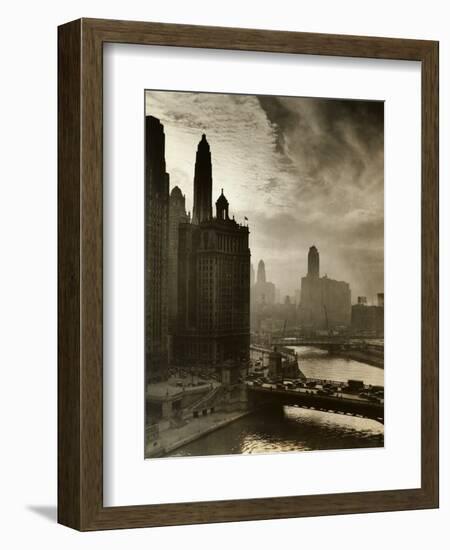 View of Chicago Sky and Skyscrapers--Framed Photographic Print