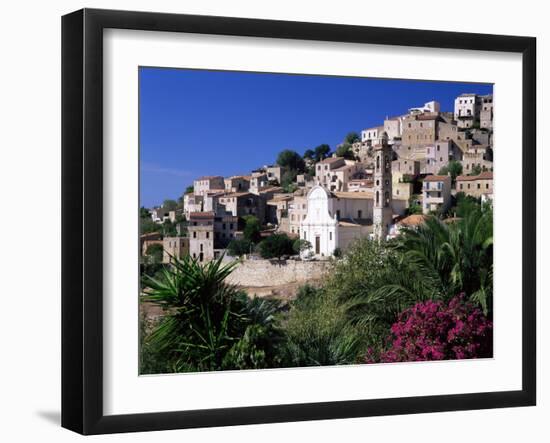 View of Church and Village on Hillside, Lumio, Near Calvi, Mediterranean, France-Ruth Tomlinson-Framed Photographic Print