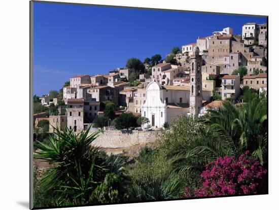 View of Church and Village on Hillside, Lumio, Near Calvi, Mediterranean, France-Ruth Tomlinson-Mounted Photographic Print