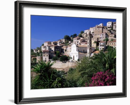 View of Church and Village on Hillside, Lumio, Near Calvi, Mediterranean, France-Ruth Tomlinson-Framed Photographic Print