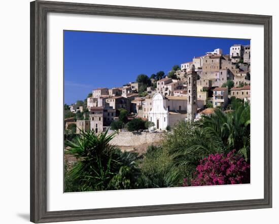 View of Church and Village on Hillside, Lumio, Near Calvi, Mediterranean, France-Ruth Tomlinson-Framed Photographic Print