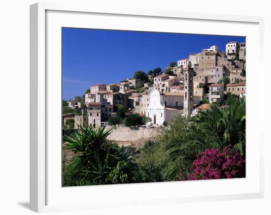 View of Church and Village on Hillside, Lumio, Near Calvi, Mediterranean, France-Ruth Tomlinson-Framed Photographic Print