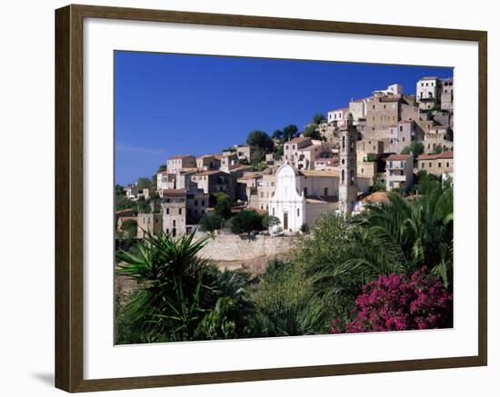 View of Church and Village on Hillside, Lumio, Near Calvi, Mediterranean, France-Ruth Tomlinson-Framed Photographic Print