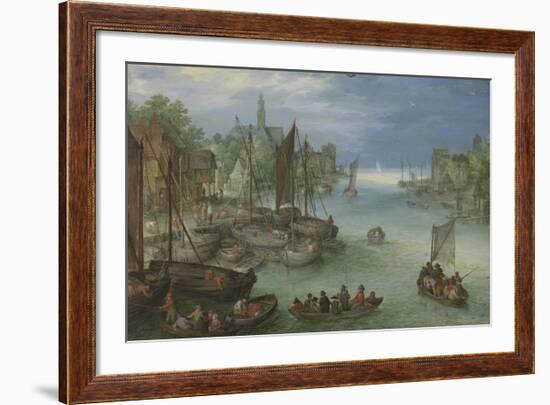 View of City Along a River-Pieter Bruegel the Elder-Framed Premium Giclee Print