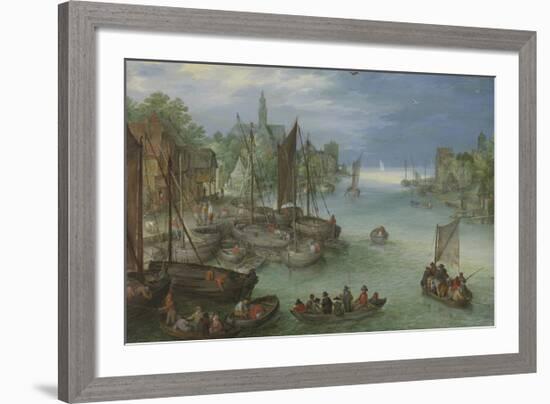 View of City Along a River-Pieter Bruegel the Elder-Framed Premium Giclee Print