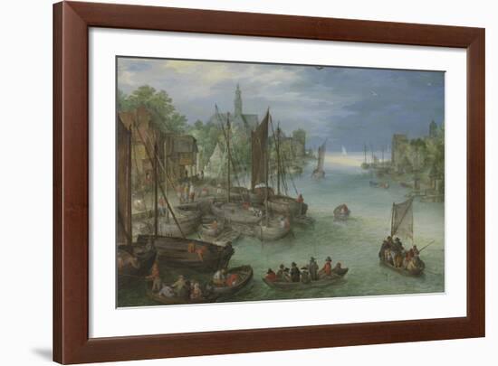 View of City Along a River-Pieter Bruegel the Elder-Framed Premium Giclee Print